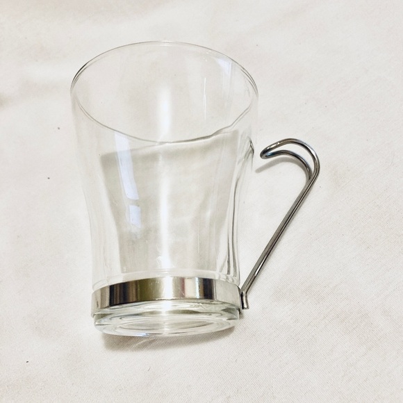 Set of Glass Espresso Demitasse Mugs  Silver Colored Chrome Base Cuff/Handle - Picture 2 of 6